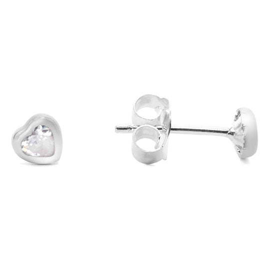 Aros de Plata 925 Pequeños Corazones con Circón 5 mm
