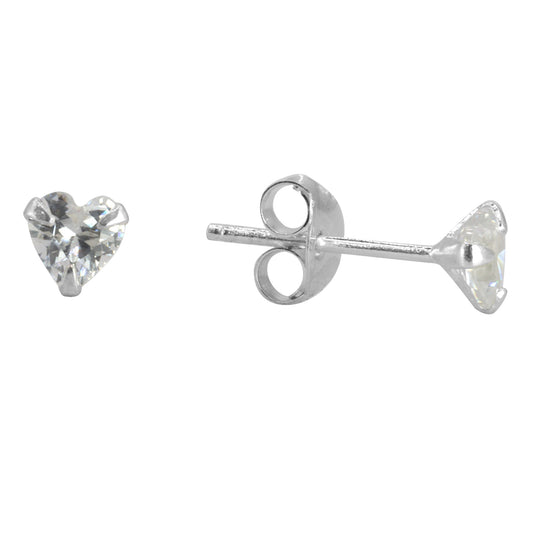Aros de Plata 925 Pequeños Corazones de Circón 4 mm