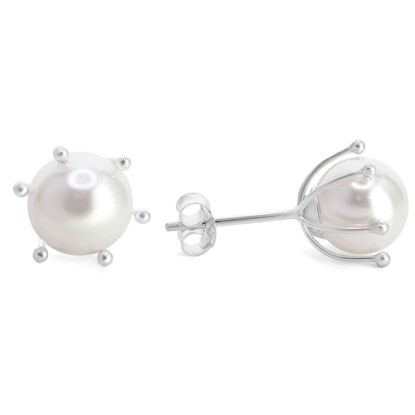 Aros de Plata 925 Perla de Imitación Pistilo 8 mm