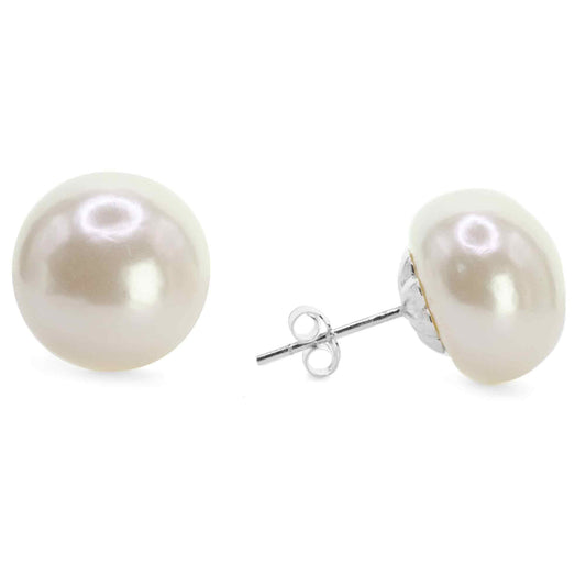 Aros de Plata 925 Perlas de Imitación Grande 14 mm -