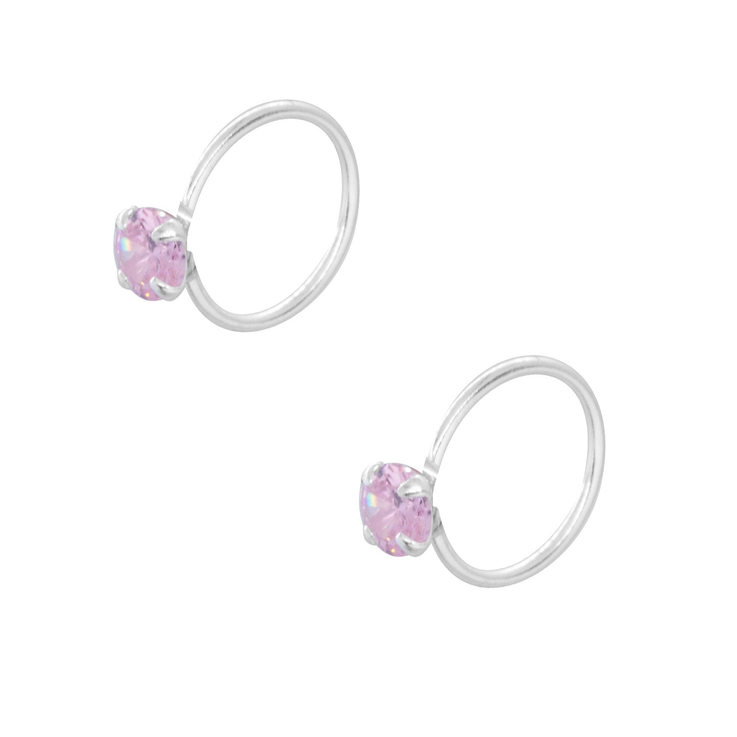 Aros de Plata Piercing con Circón Rosa 10 mm
