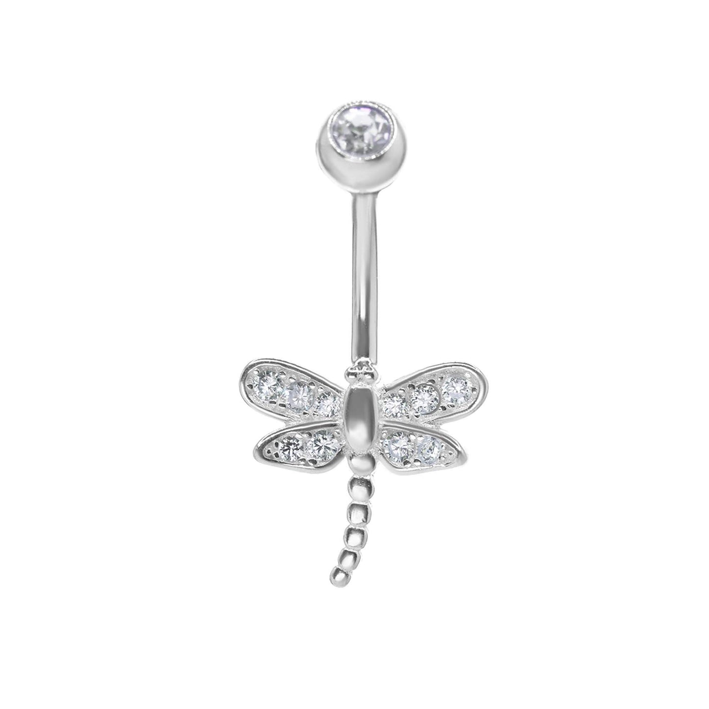 Aros de Plata Piercing de Ombligo - Libélula de Circones con Tope de Circón