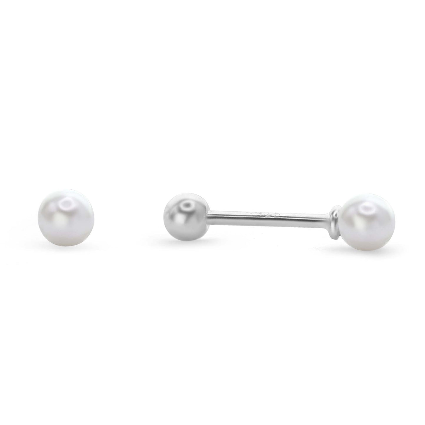 Aros de Plata Piercing de Tope con Perla 4 mm