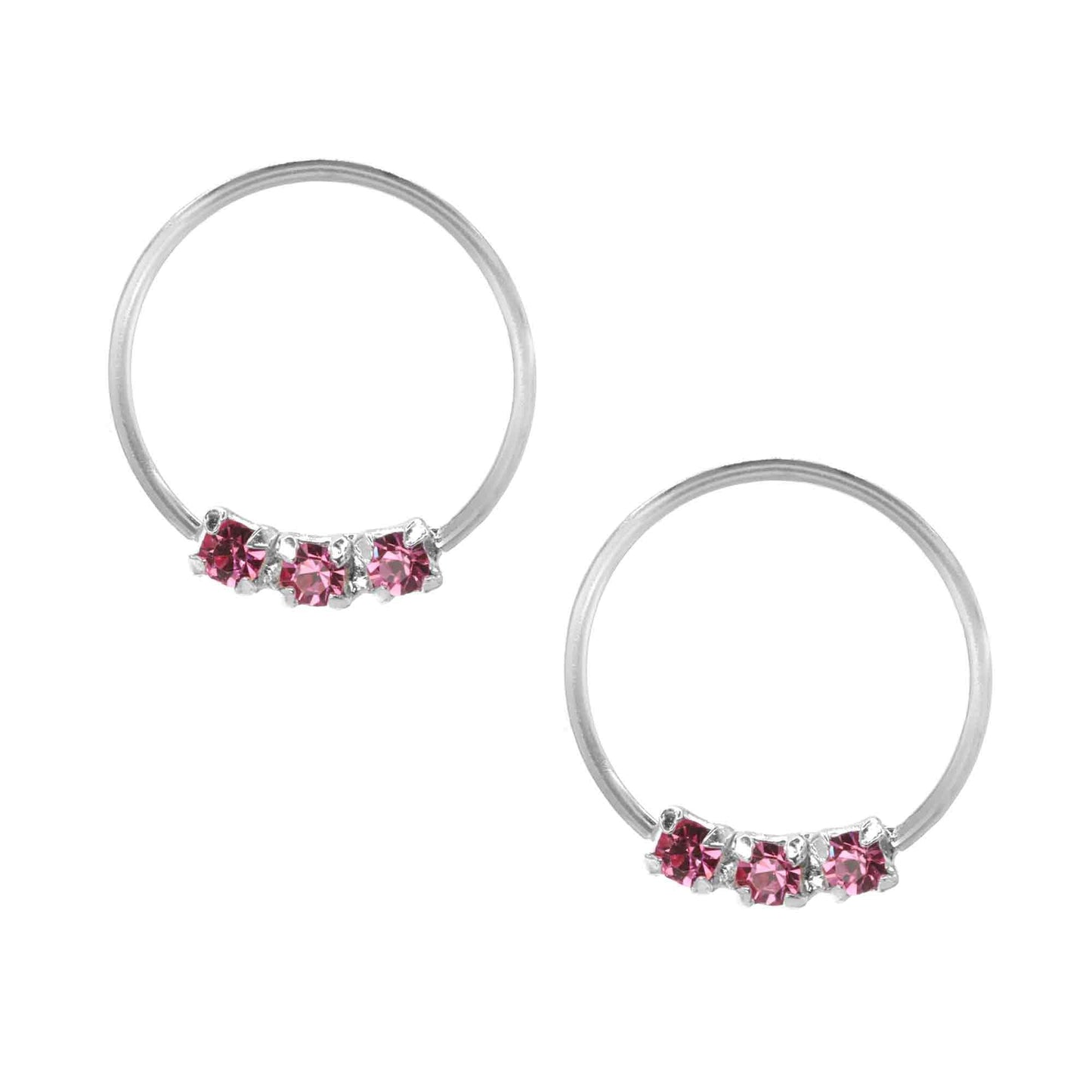 Aros de Plata Piercing Tres Circones Rosa 10 mm