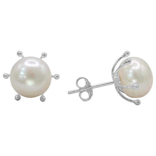 Aros de Plata 925 Pistilo con Perla Original 8 mm