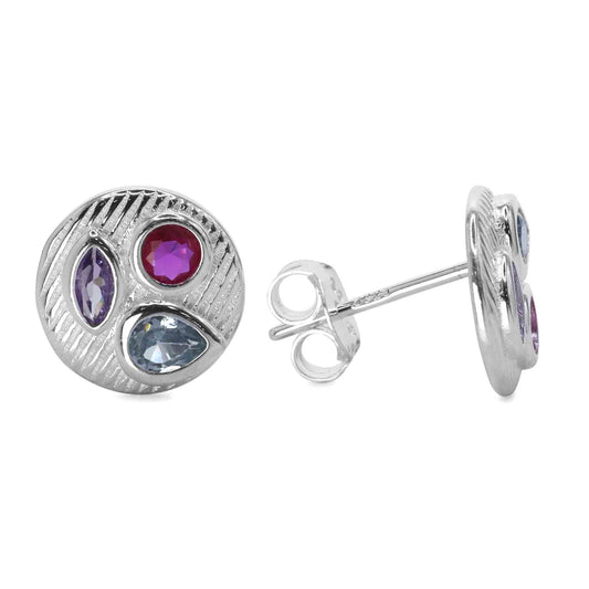 Aros de Plata 925 Placa Biselada con Aplicación Circones de Colores