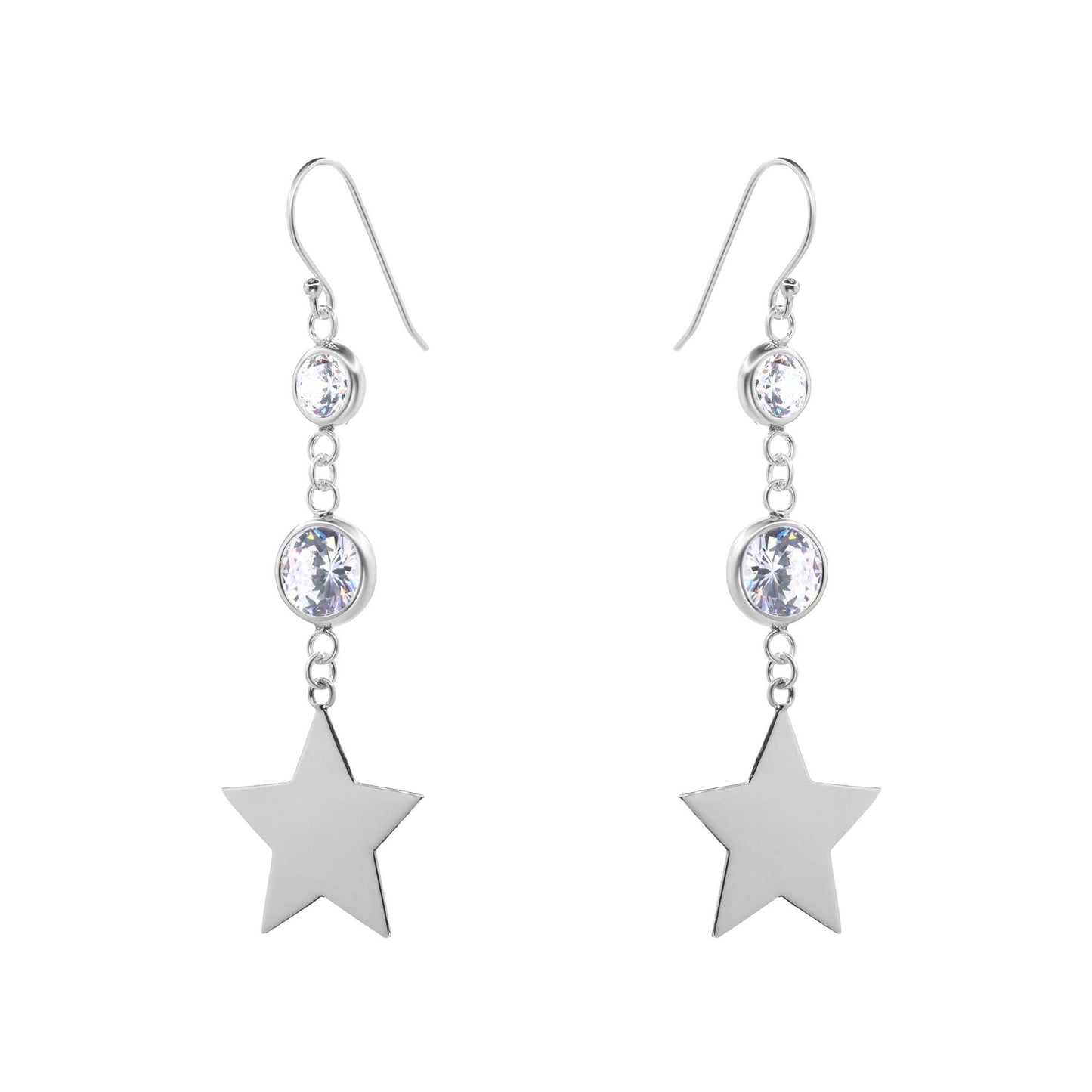 Aros de Plata 925 Placa de Estrella con Cadena y Circones