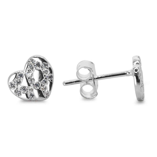 Aros de Plata 925 Placas Corazón con Circones