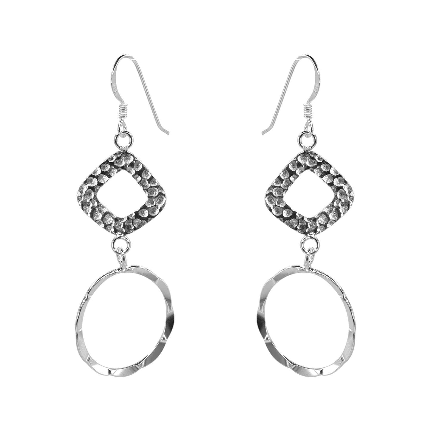 Aros de Plata 925 Placas de Rombos Martillada y Argollas