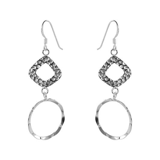 Aros de Plata 925 Placas de Rombos Martillada y Argollas