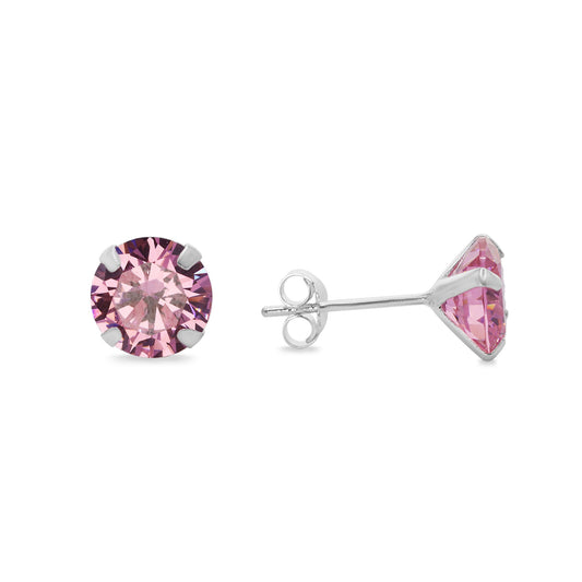 Aros de Plata 925 Punto de Luz con Circón Rosa 8 mm