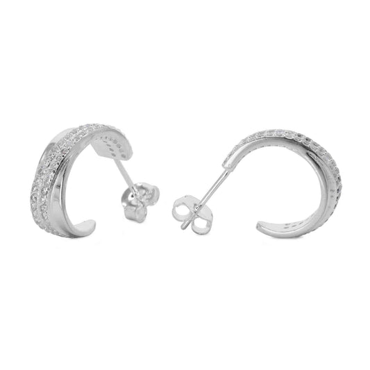Aros de Plata 925 Semi Argolla Cruzada con Circones