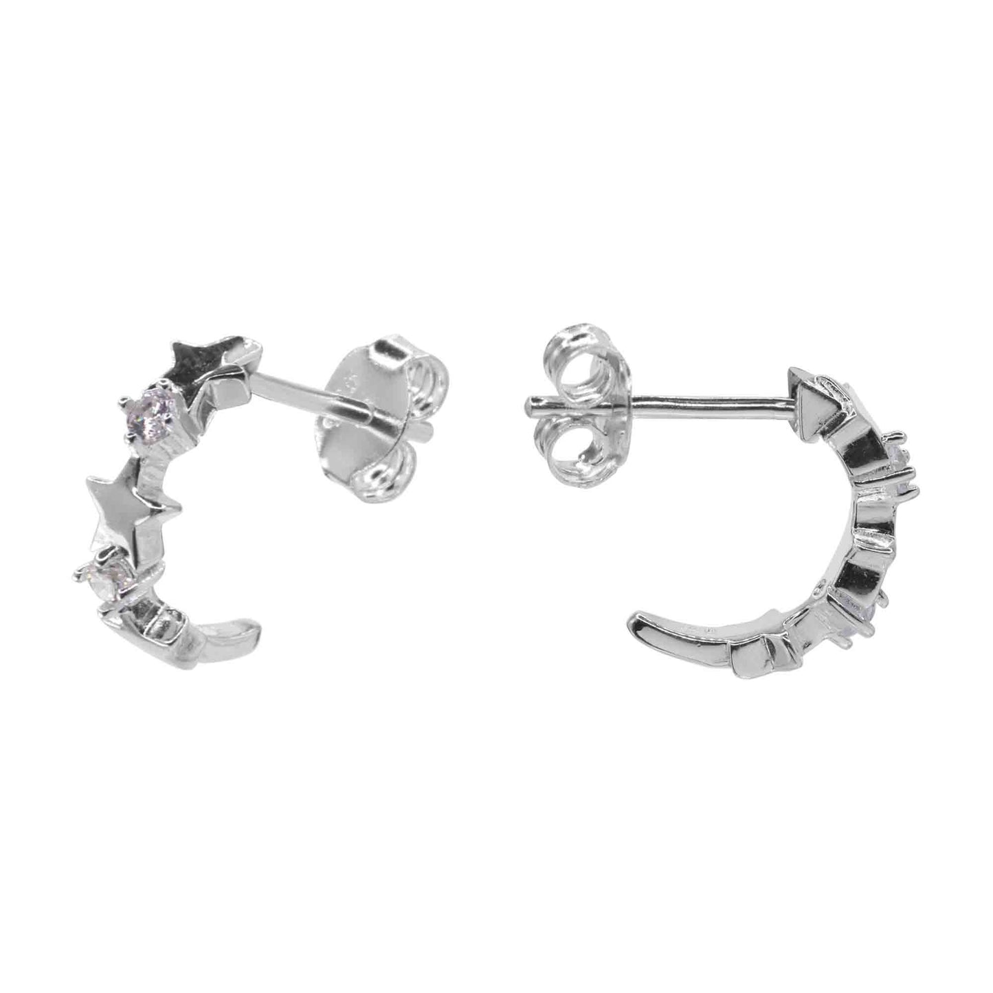 Aros de Plata 925 Semi Argolla de Estrellas con Circones