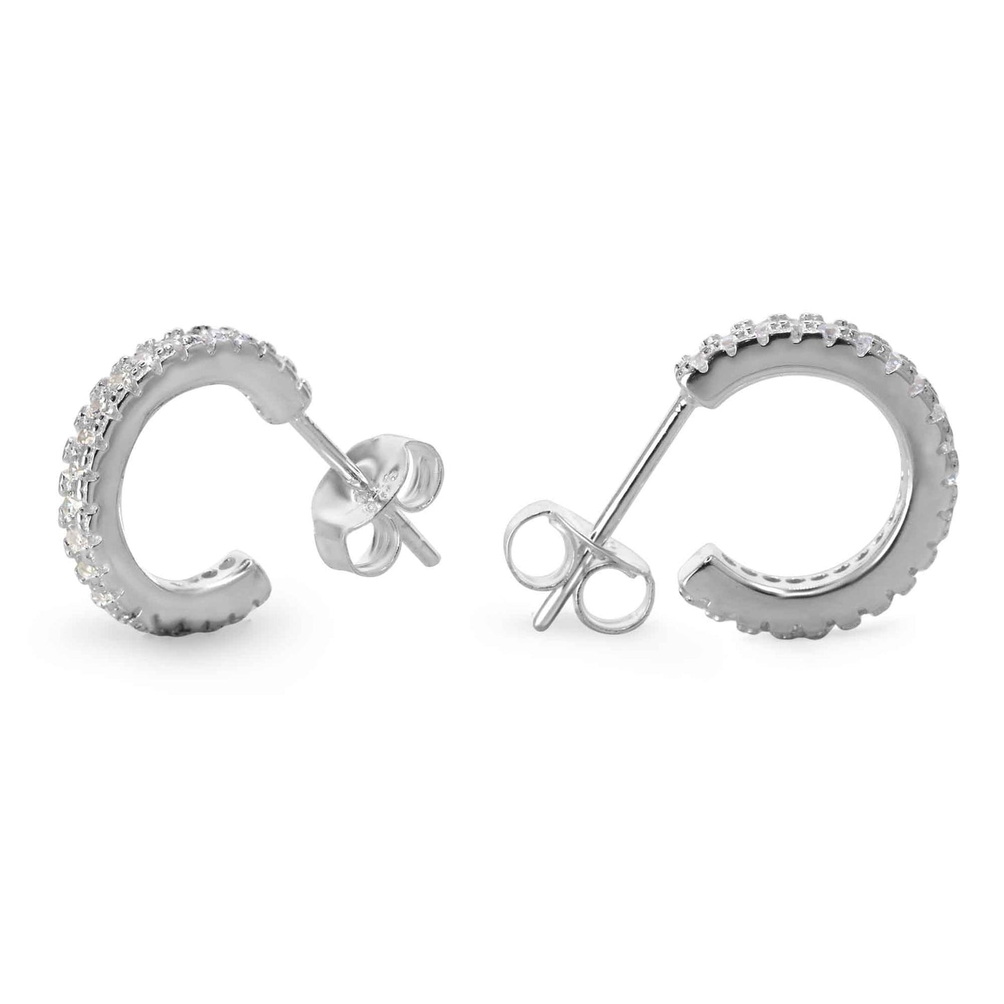 Aros de Plata 925 Semi Argollas con Bordes de Circones 12 mm
