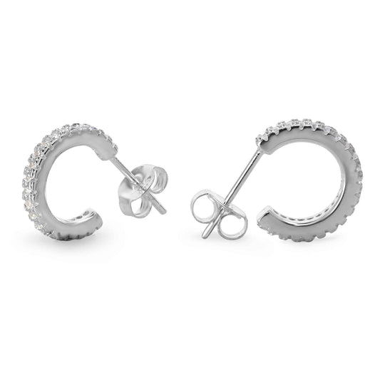 Aros de Plata 925 Semi Argollas con Bordes de Circones 12 mm