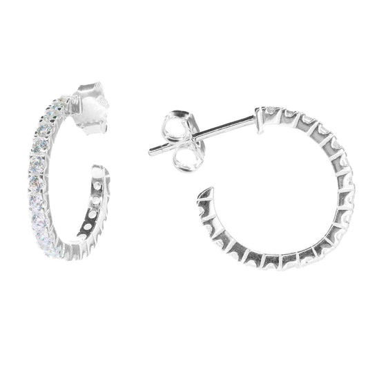 Aros de Plata 925 Semi Argollas con Circón 18 mm