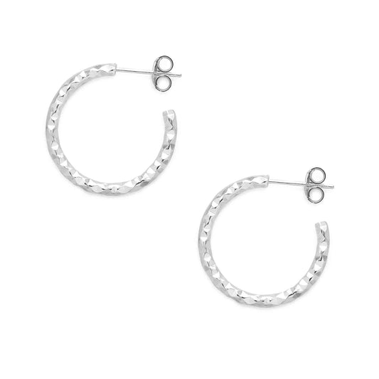 Aros de Plata 925 Semi Argollas con Diseño Mosaico 20 mm