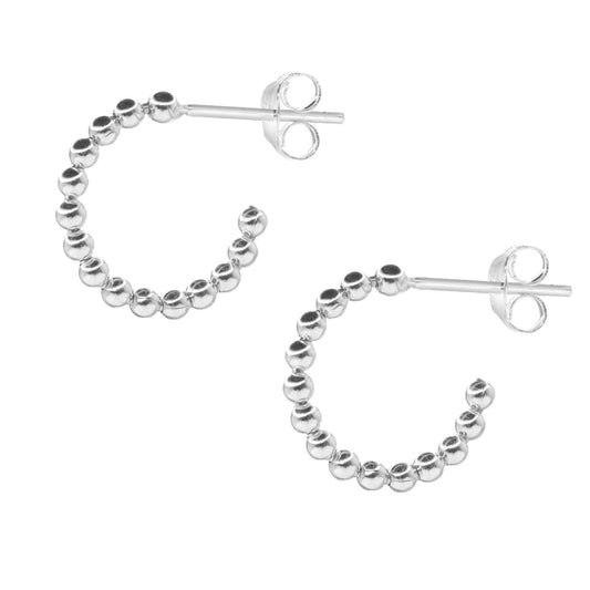 Aros de Plata 925 Semi Argollas con Esferas 14 mm