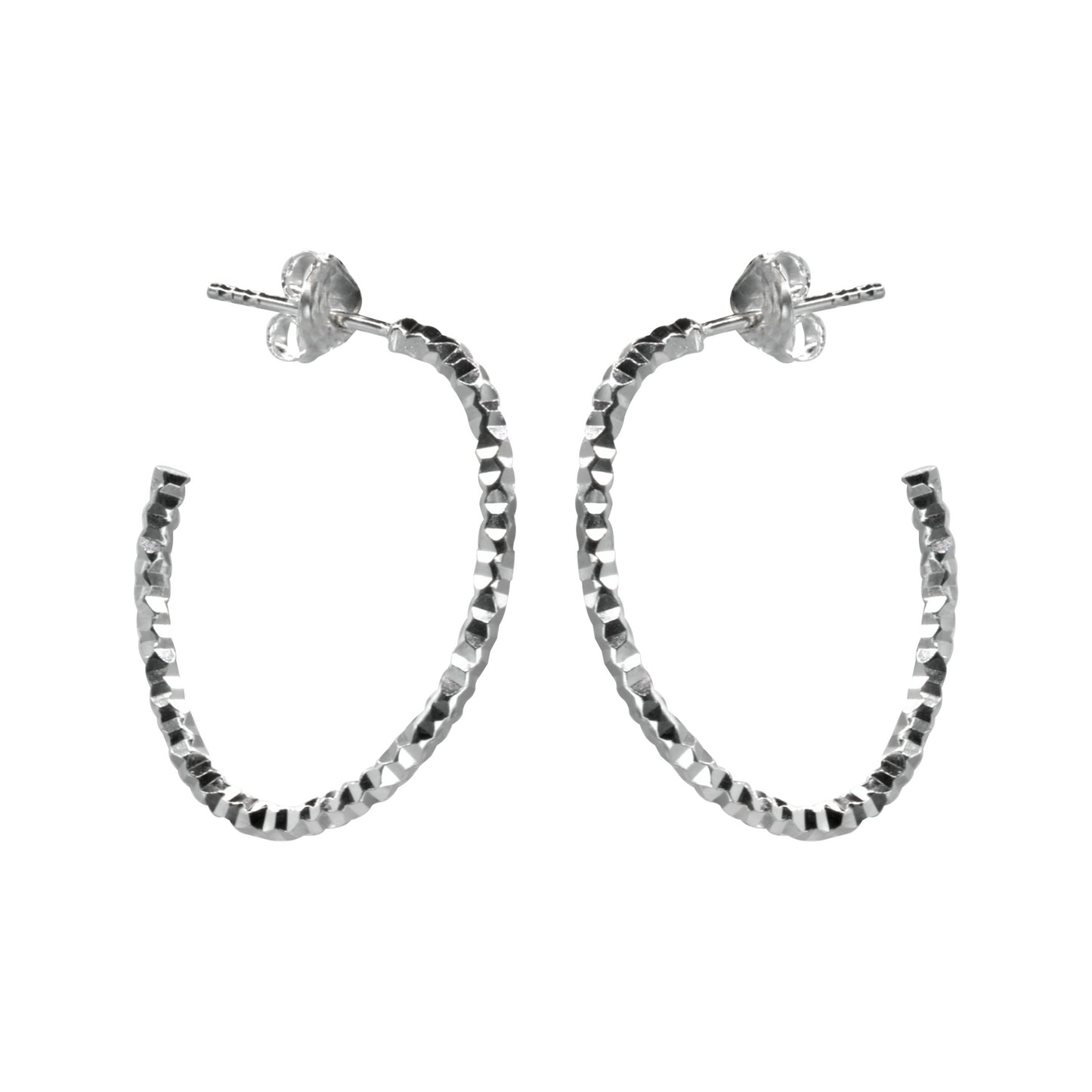 Aros de Plata 925 Semi Argollas Ovaladas Talladas