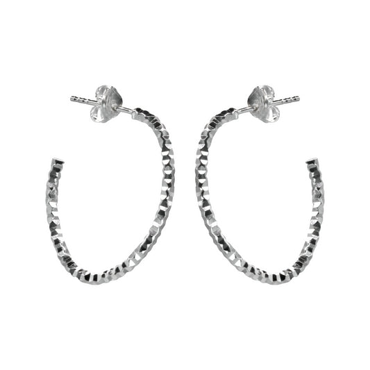 Aros de Plata 925 Semi Argollas Ovaladas Talladas