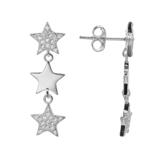 Aros de Plata 925 Serie de Estrellas con Circones y Lisas