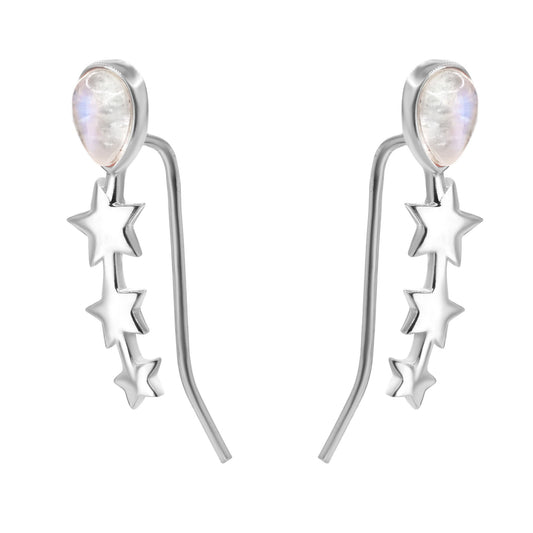 Aros de Plata 925 Trepador Serie de Estrella con Piedra Luna