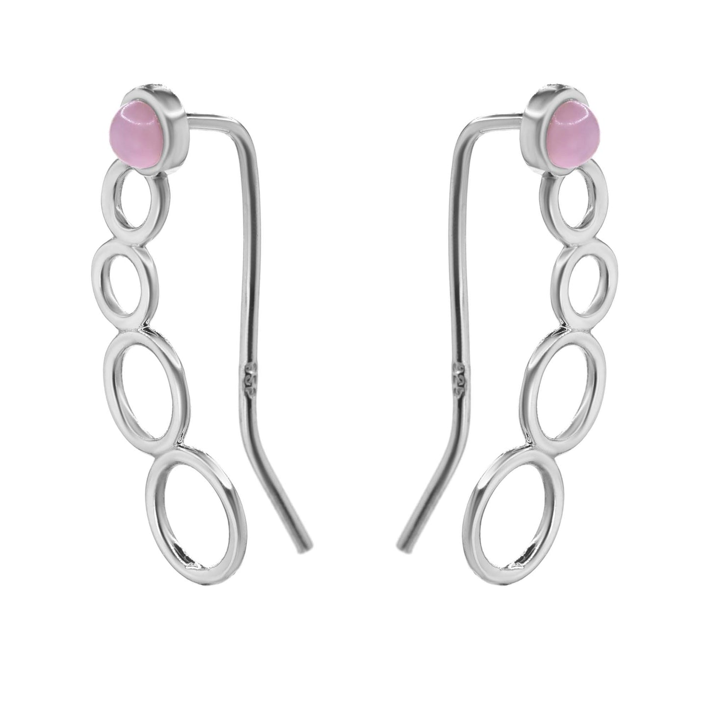 Aros de Plata 925 Trepadores de Círculo con Piedra de Cuarzo Rosa