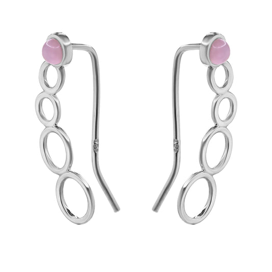 Aros de Plata 925 Trepadores de Círculo con Piedra de Cuarzo Rosa