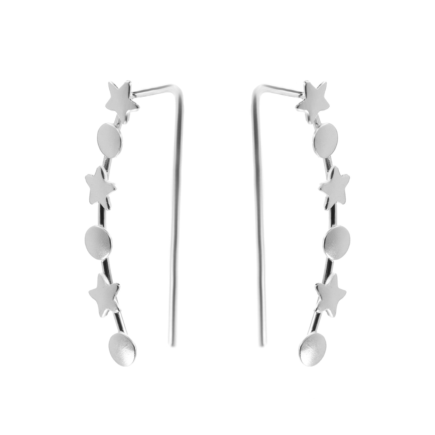 Aros de Plata 925 Trepadores Placas de Estrella y Círculos Lisos