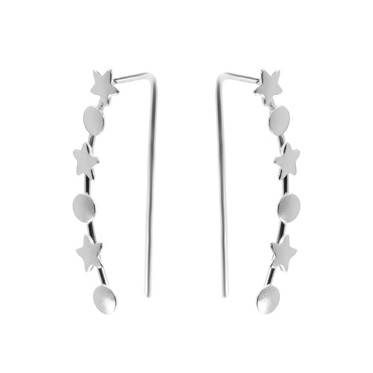 Aros de Plata 925 Trepadores Placas de Estrella y Círculos Lisos