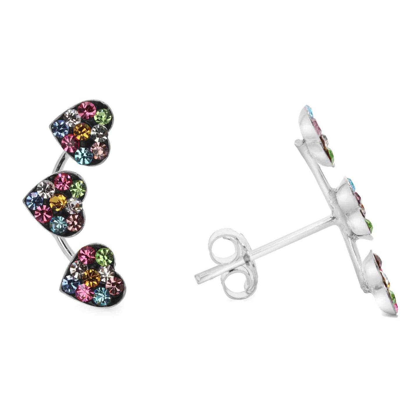 Aros de Plata Trío Corazón Strass Multicolor