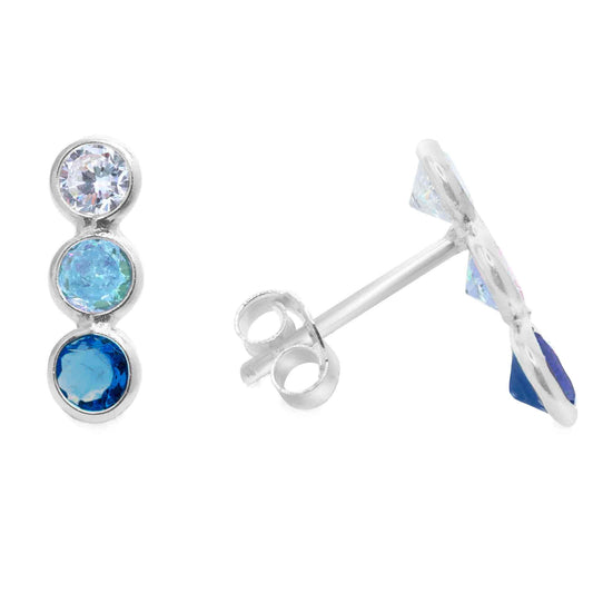Aros de Plata 925 Trío de Circones con Tonos Azules