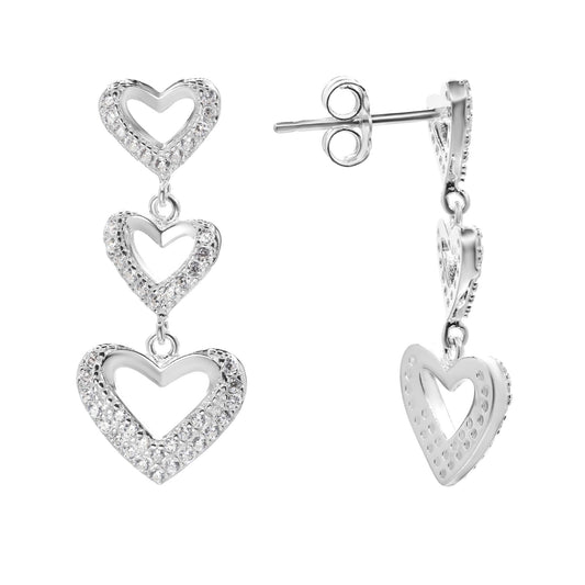 Aros de Plata 925 Trio de Corazones con Circones