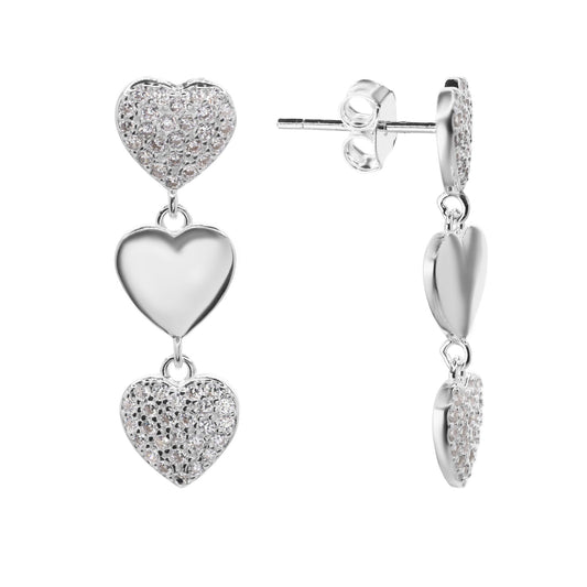 Aros de Plata 925 Trio de Corazones Liso y con Circones