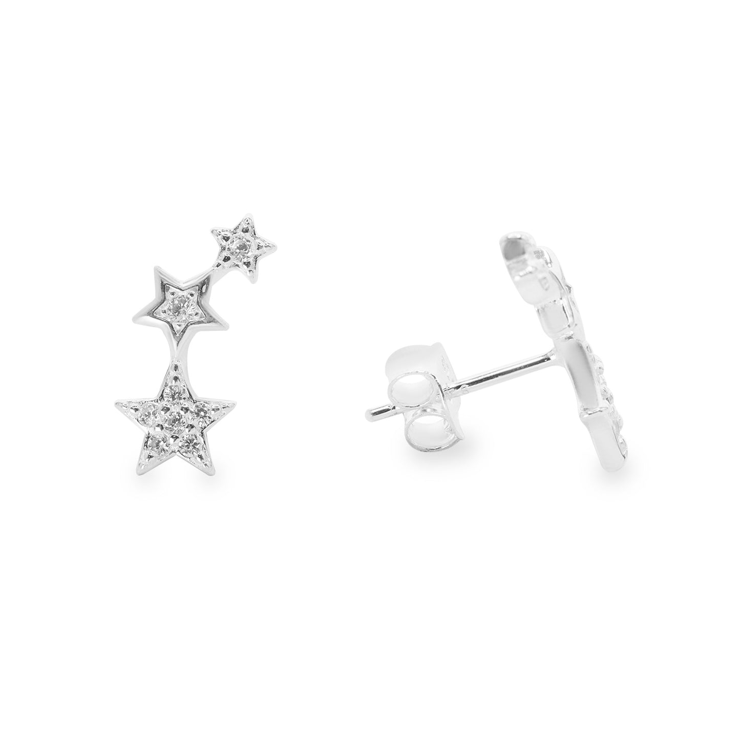 Aros de Plata 925 Trío de Estrellas con Circones