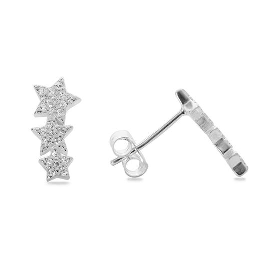 Aros de Plata 925 Trío de Estrellas con Circones