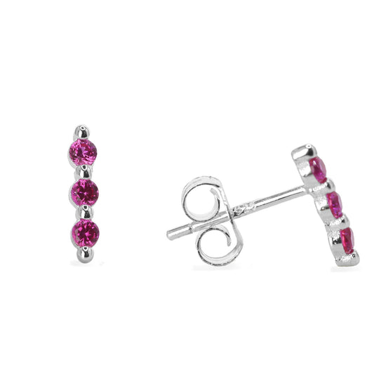 Aros de Plata 925 Triple Circón Magenta
