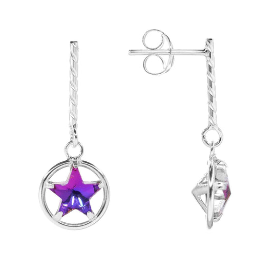 Aros de Plata 925 Varilla Estrella Tornasol Morado