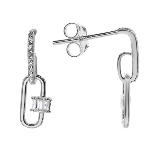 Aros de Plata 925 Varita de Circones Unida con Eslabón y Aplicación de Circón