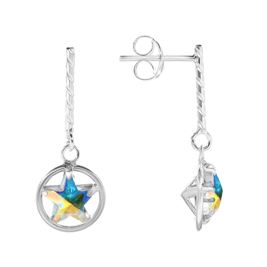 Aros de Plata 925 Varitas con Estrellas de Cristal
