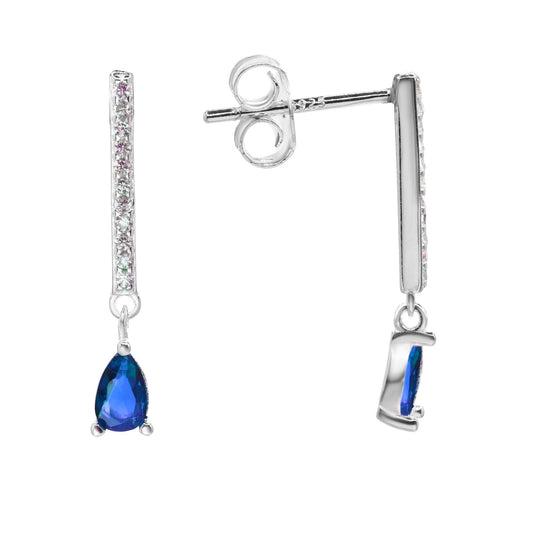 Aros de Plata 925 Varitas de Circones con Gota Circón Azul