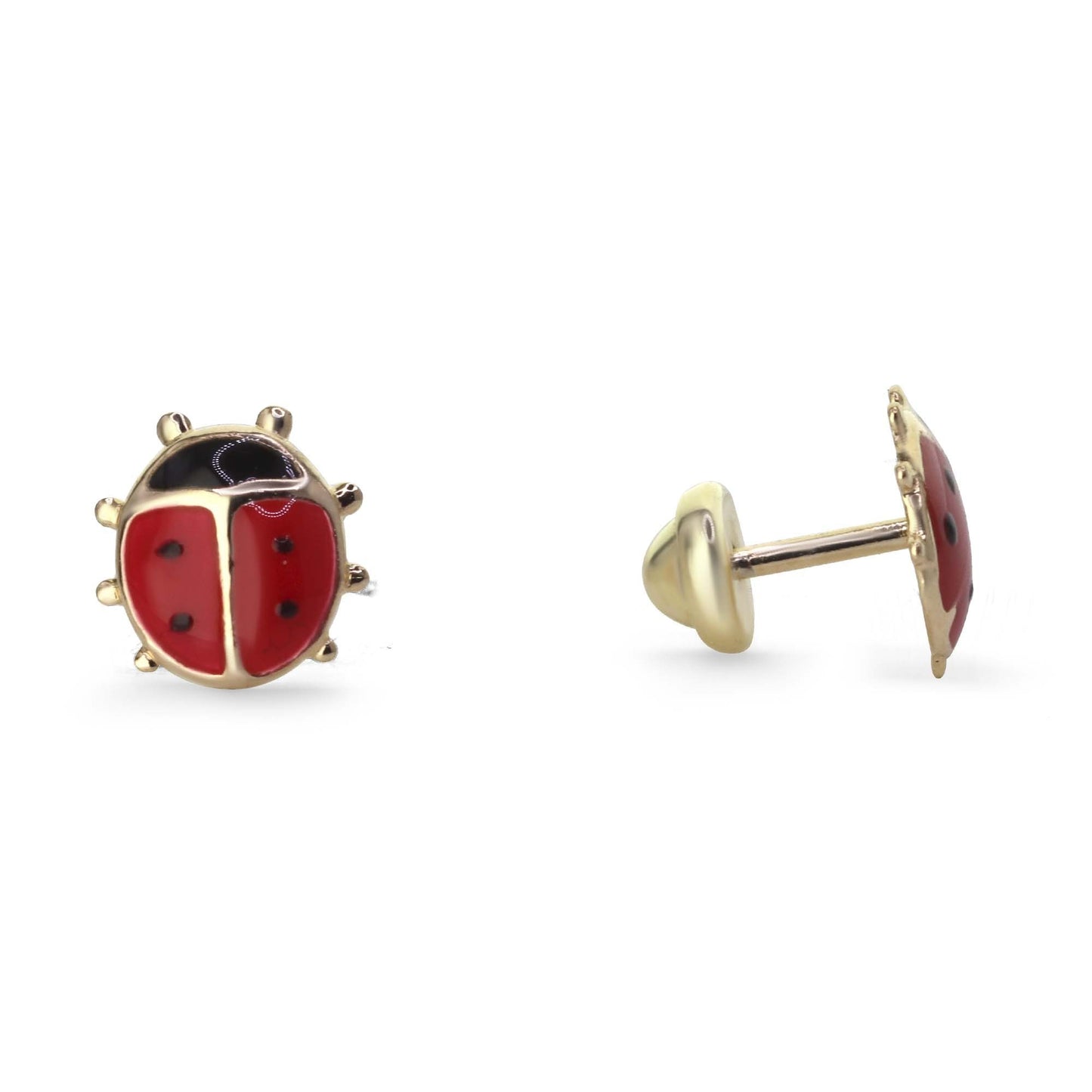 Aros Enchapado en Oro Chinita Esmaltado Rojo con Negro de Tope