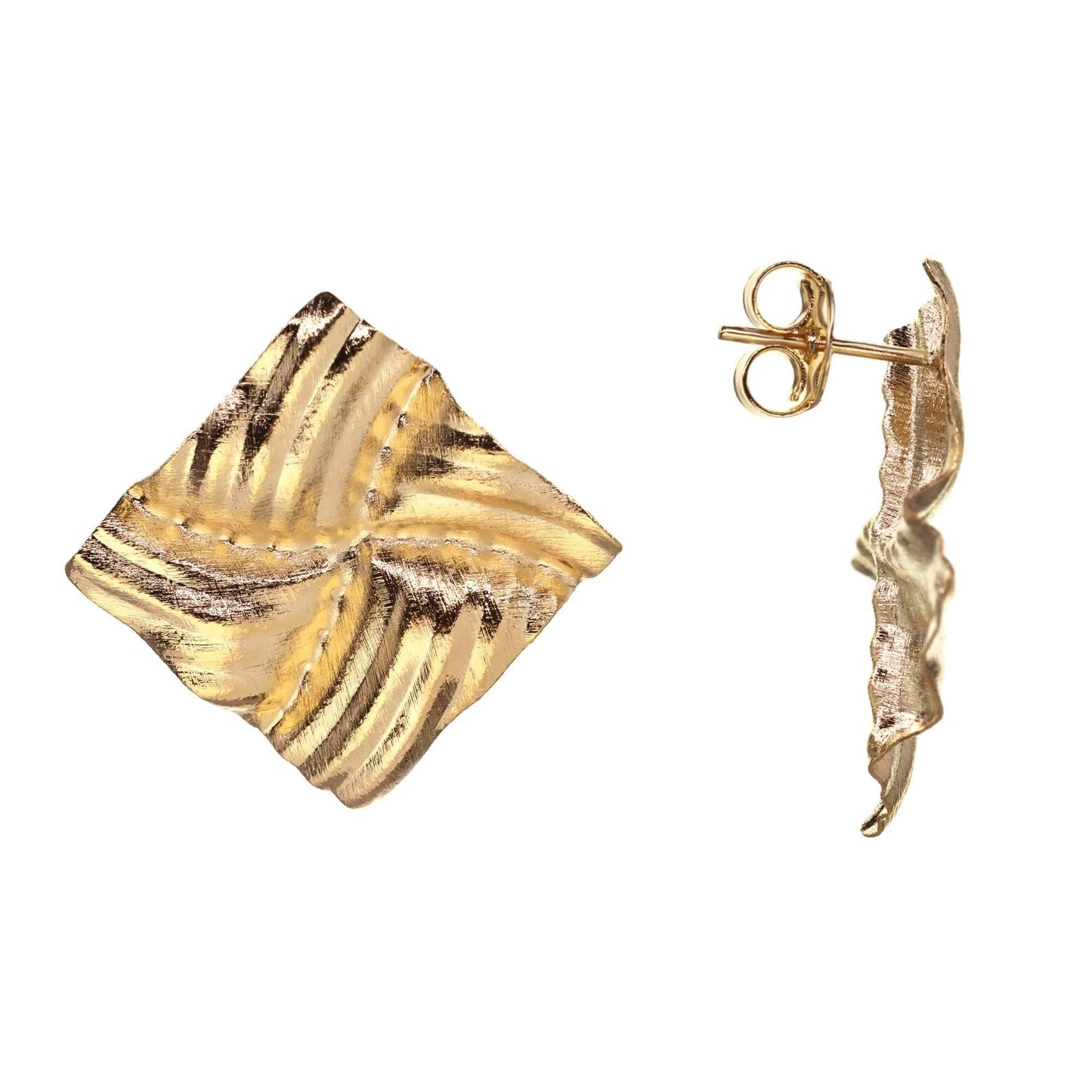 Aros Enchapado en Oro Diseño Cuadrado con Relieves