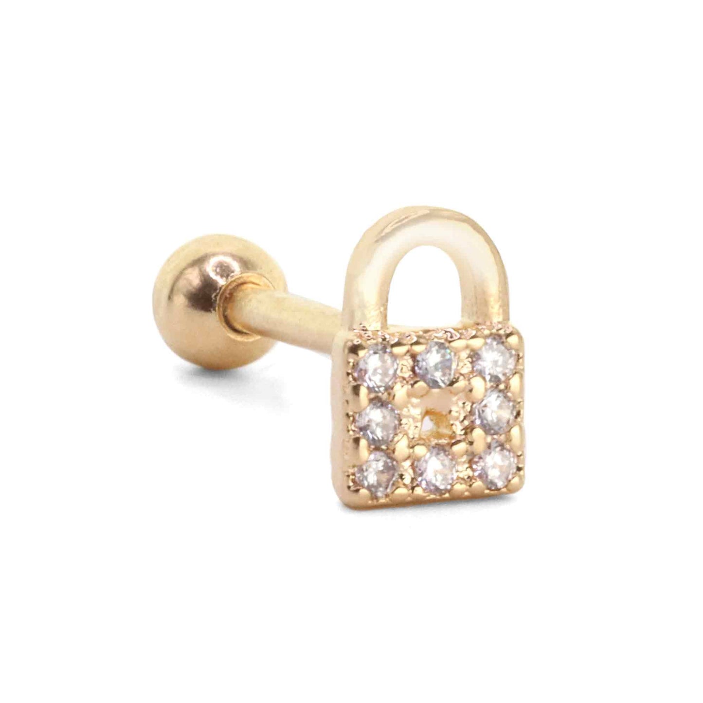 Aros Enchapado en Oro Rosado Piercing de Candado (Individual)