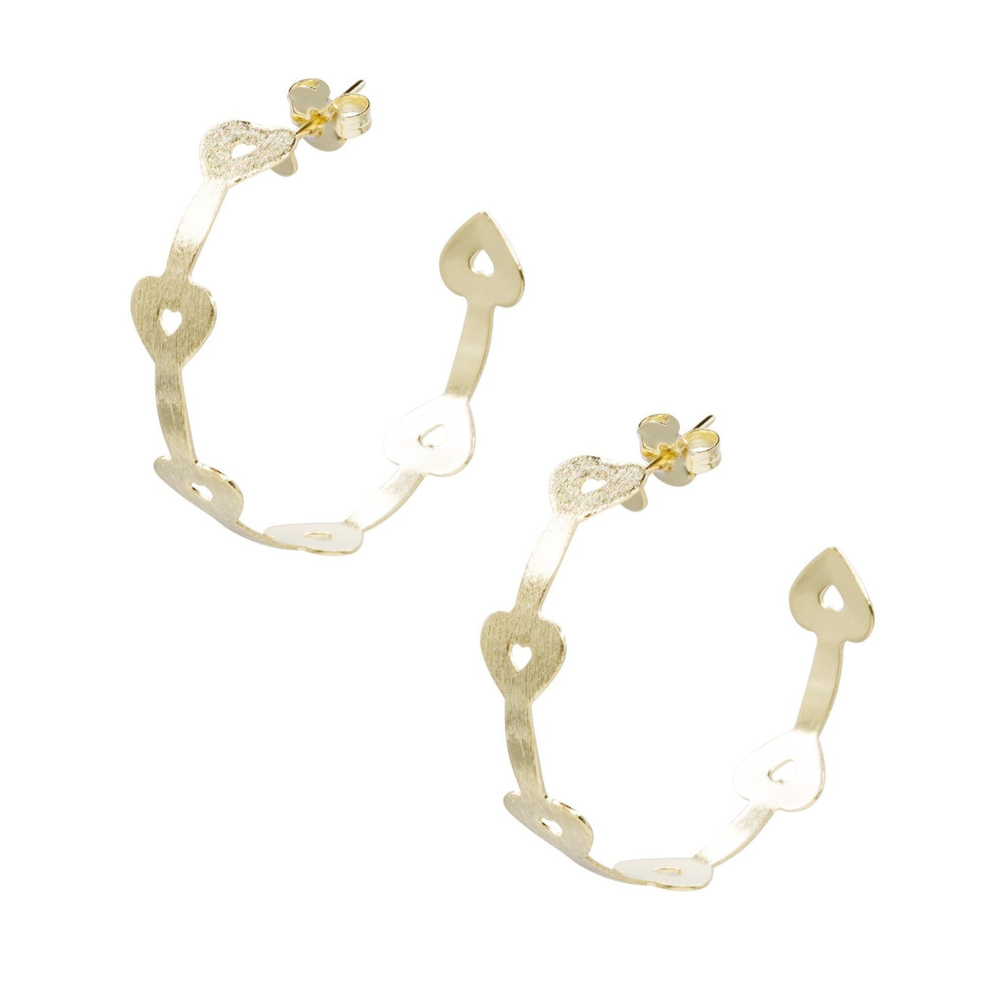 Aros Enchapados en Oro Argollas Corazones Satinados 35mm