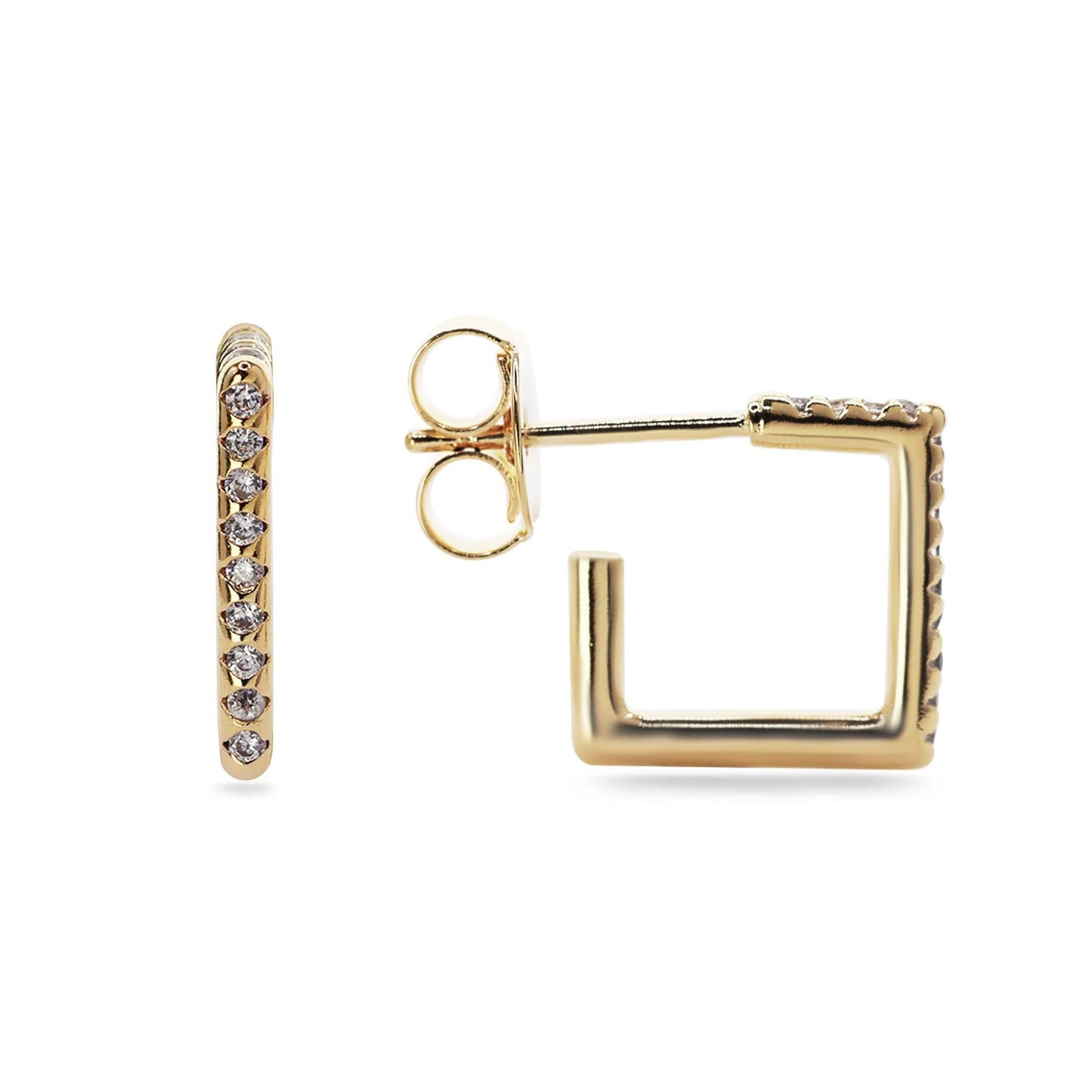 Aros Enchapados en Oro Argollas Cuadradas con Circones