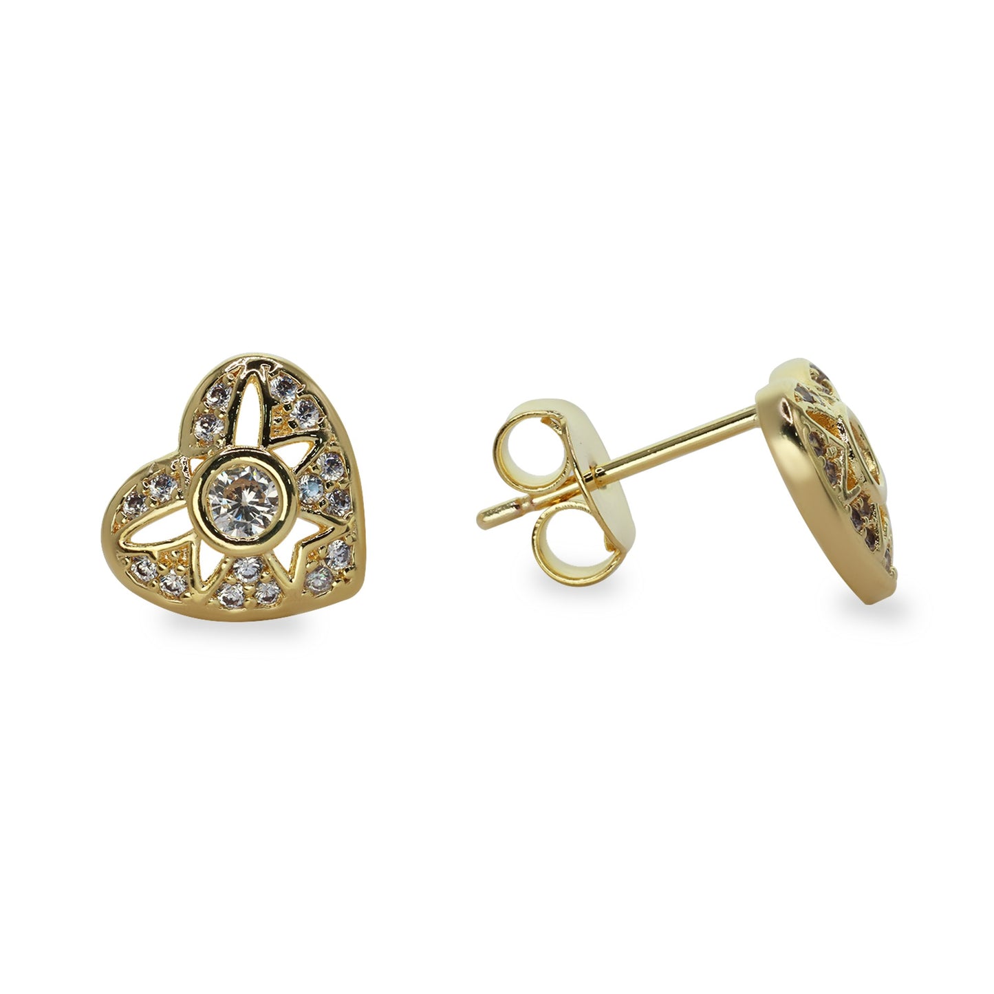 Aros Enchapados en Oro Corazones con Circones