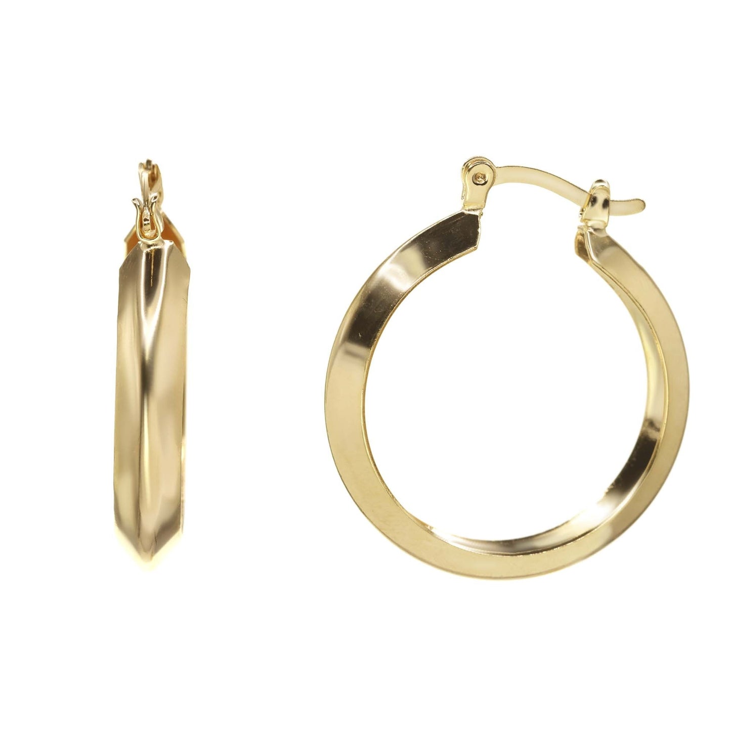 Aros Enchapados en Oro Diseño Argollas Biseladas con Broche Criollo