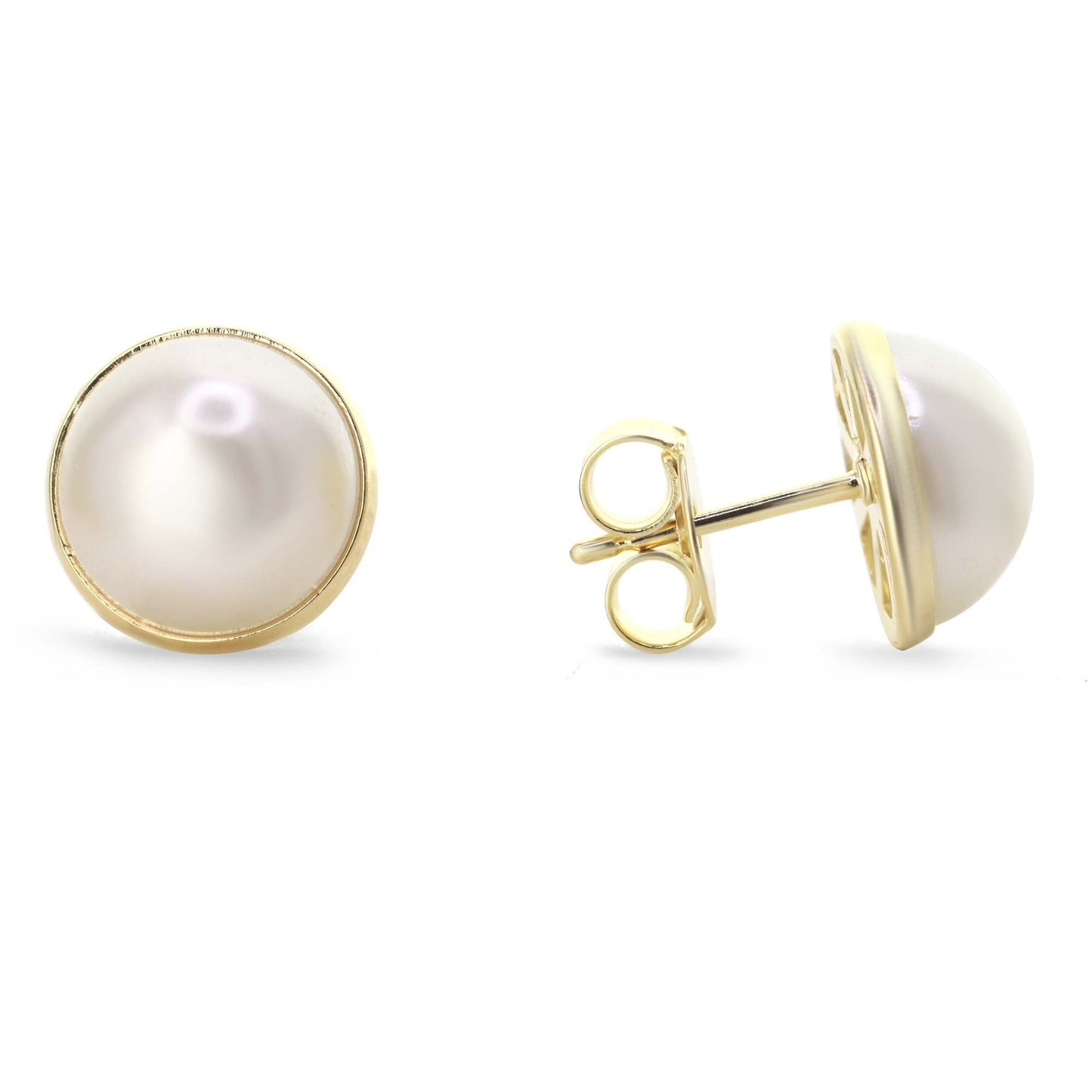 Aros Enchapados en Oro Diseño Botón Perla Imitación