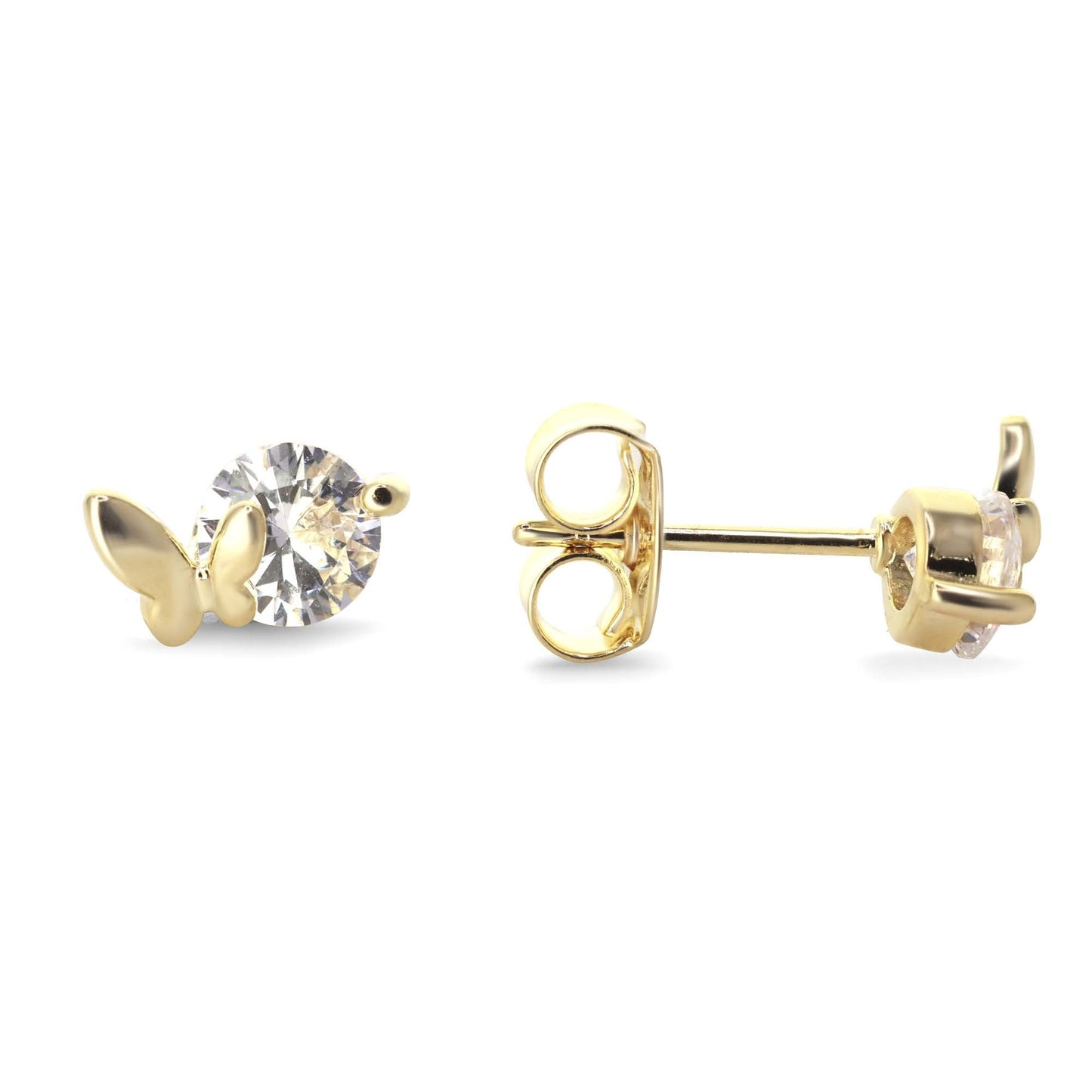 Aros Enchapados en Oro Diseño Circón con Mariposa Horizontal